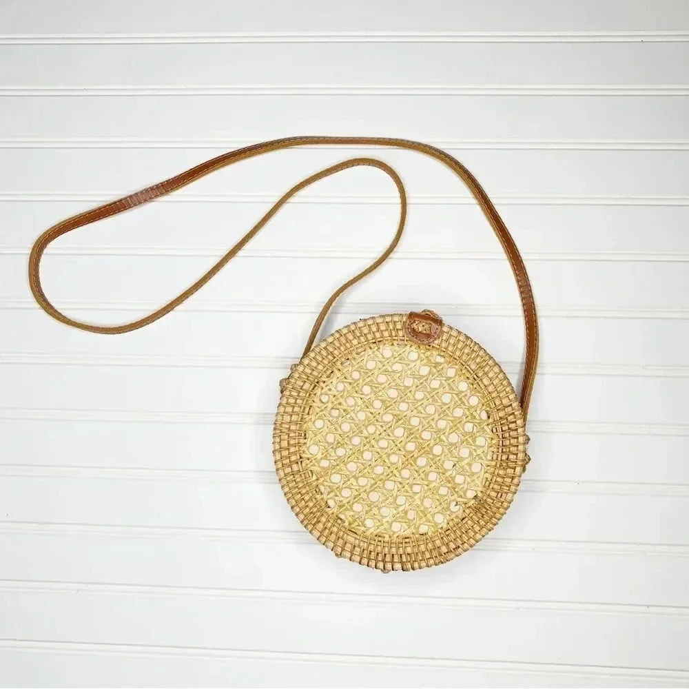 Bali Circle Crossbody Bag Wicker Boho Purse